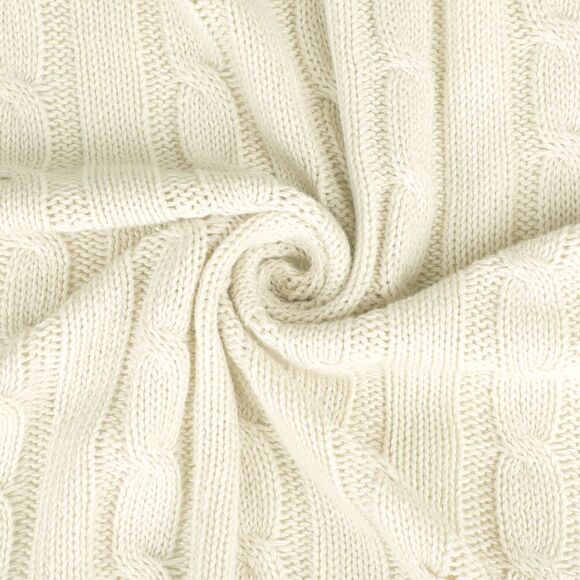 Cotton Cable Knit Throw Blanket Soft Throw Blankets for Sofa Bed Beige - Picture 5 of 6